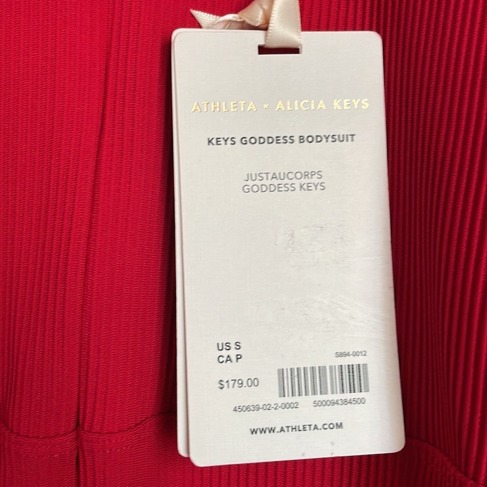 NWT Athleta x Alicia Keys Goddess Red Ribbed Mock Neck Half Zip Bodysuit Small - Picture 8 of 8